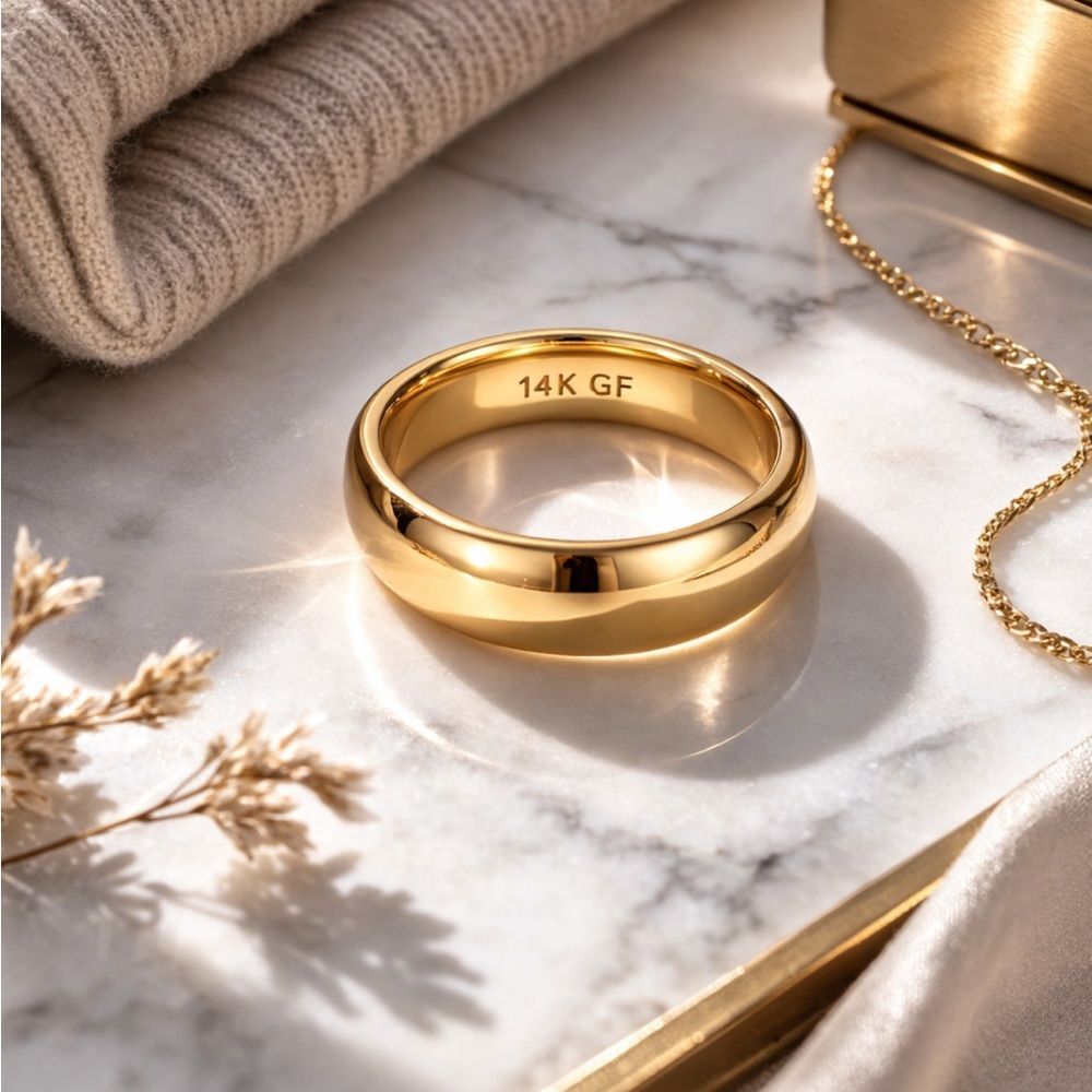 14K Gold 10mm Chunky Domed Band Ring Wide Gold Filled Unisex Comfort Statement